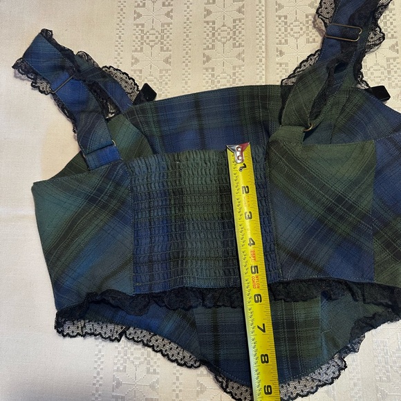 Urban Outfitters Kimchi Blue Plaid Corset Top Lace Bows Bustier M Green/Blue - Picture 4 of 9
